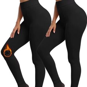NWT Women's Black Fleece Lined Tights Black Size XLG 2Pack.